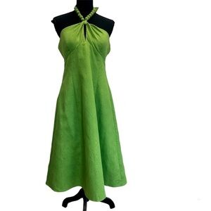 Laura green halter A-line fit and flare textured bohemian dress Sz 8 NWT